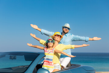 Happy family travel by car on summer vacation