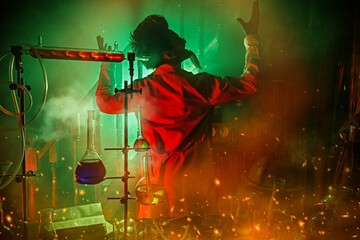 crazy scientist in his lab