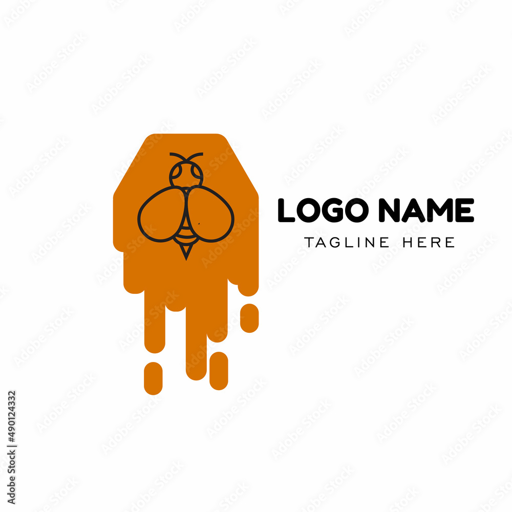 bee logo flat line design with hexagon frame modern melted honey vector ...