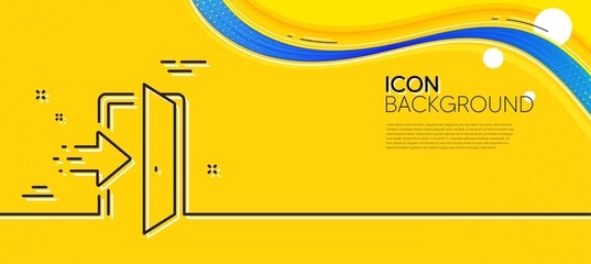 Aufkleber - Entrance line icon. Abstract yellow background. Entry door sign. Building exit symbol. Minimal entrance line icon. Wave banner concept. Vector
