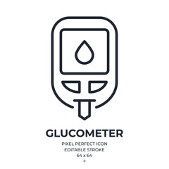 Wall Mural - glucometer or blood sugar monitoring system editable stroke outline icon isolated on white backgroun