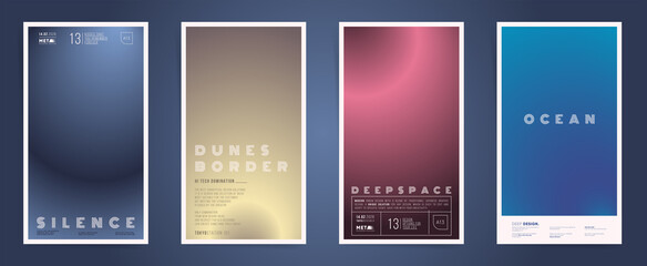 Abstract neo space vertical stories, gradient cover template design set for poster, social media post and stories banner. Science duotone foggy gradient decor post. Vector technology dark set.
