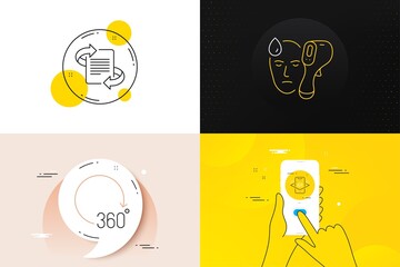 Aufkleber - Minimal set of 360 degrees, Augmented reality and Marketing line icons. Phone screen, Quote banners. Electronic thermometer icons. For web development. Full rotation, Phone simulation, Article. Vector