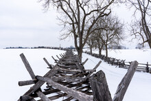 Long Wooden Fence In A Fort Pillow State Historic Park During Winter