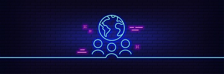 Poster - neon light glow effect. global business line icon. international outsourcing group sign. internet ma