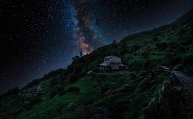 Wall Mural - nepalese house on a starry night
