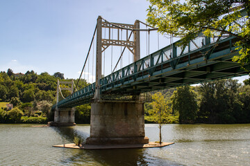 Poster - Auvillar suspension bridge over the river Garonne in Auvillar, France