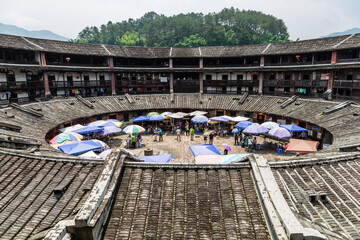 Sticker - Beautiful shot of a street market in the middle of a round historical building in China