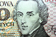 Portrait of the Polish composer NFryderyk Franciszek Chopin from the obverse side of 5000 five thousand old Polish Zlotych banknote currency year 1986, old Polish Zloty money, Poland, vintage retro