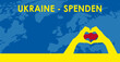 ukraine spenden banner hintergrund, weltkarte mit hand mit herz für nächstenliebe