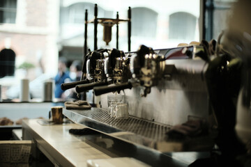 Wall Mural - View of coffee machines in a cafe