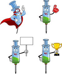 Wall Mural - Syringe Vaccine Cartoon Character Series. Vector Collection Set Isolated On White Background