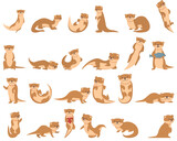 Fototapeta Fototapety na ścianę do pokoju dziecięcego - Otter icons set cartoon vector. European animal. Aquatic tail