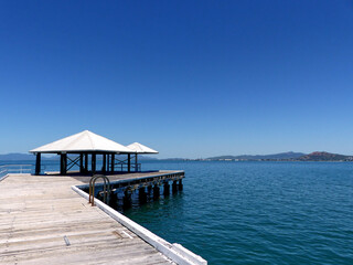 Sticker - Beautiful shot of a seascape from a pier under the clear skies