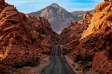 Landscape Of A Road Through The Valley Of Fire National Park, Nevada, California