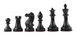Leinwandbild Motiv Row of black chess pieces on white background