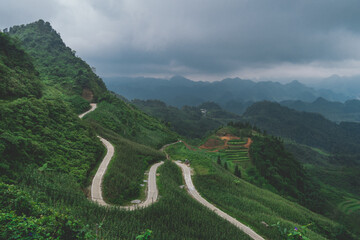 Sticker - Aerial view of Curvy mountain roads in Vietnam