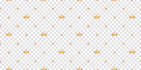 Poster - seamless pattern in retro style with a gold crown and polka dots on white background. cute wallpaper