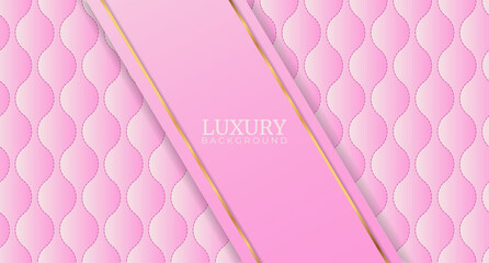 Poster - Luxury golden line background pink shades in 3d abstract style. Modern template deluxe design. Upholstery quilted background. Pink leather texture sofa backdrop. Vector illustration