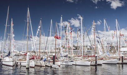 Wall Mural - Beautiful shot of boats during the Wooden Boat Festival in Tasmania in Australia