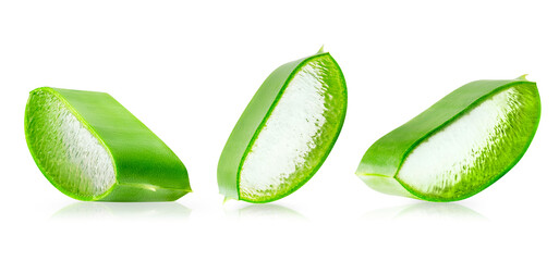 Sticker - slices of aloe vera plant isolated on white background. natural ingredient for herbal beauty product