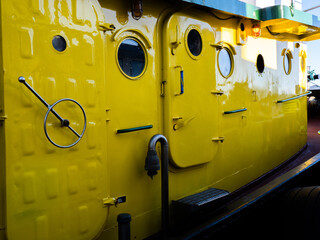 Yellow boat located on the Government Dock in Campbell River, Vancouver Island