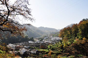 Poster - beautiful shot of rural buildings view from a mountain hill