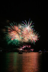 Sticker - Huge colorful British firework championships held at Plymouth, Devon against the night sky