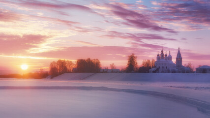 Sticker - Beautiful view of the monastery in the winter sunrise