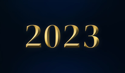 Sticker - Digital render of a gold 2023 sign on a black background