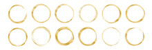 Set Of Gold Brush Handdrawn Circle. Design Elements For Banner, Decorations Etc. Vector Illustration