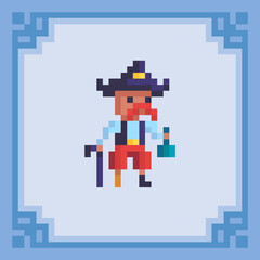 Wall Mural - A pirate captain with bottle. Pixel art character. Vector illustration