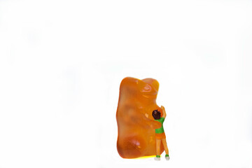 Sticker - Children, child are happy in front of colorful sweet wine gummy bears