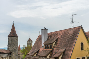 Sticker - Scenic view of the houses with orange roof tiles in Rothenburg ob der Tauber, Germany