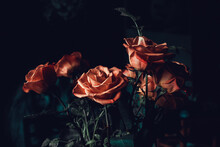 Closeup Shot Of A Fresh Roses Bouquet On A Dark Background