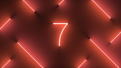 Wall Mural - Digital render of neon illuminated lines around an illuminated number 7 sign