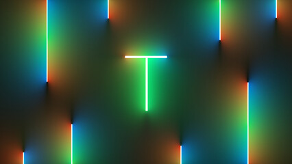 Sticker - Illustration of bright letter T with colorful neon lights