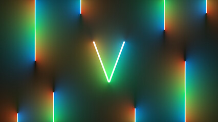 Aufkleber - Illustration of bright letter V with colorful neon lights