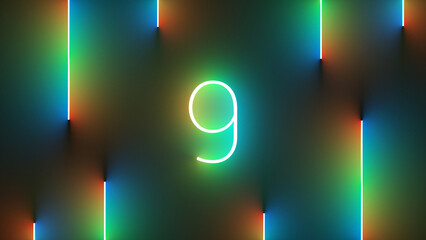 Aufkleber - Illustration of bright number 9 with colorful neon lights