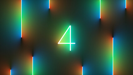 Aufkleber - Illustration of bright number 4 with colorful neon lights