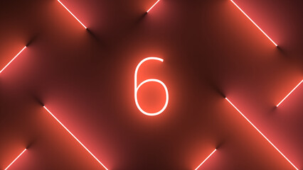 Poster - Digital render of neon illuminated lines around an illuminated number 6 sign