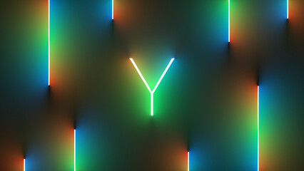 Sticker - Illustration of bright letter Y with colorful neon lights