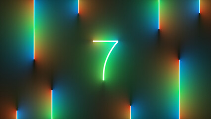 Aufkleber - Illustration of bright number 7 with colorful neon lights