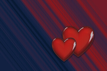 Wall Mural - Two hearts on a blue and red background