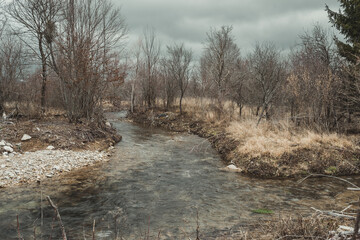 Wall Mural - Long exposure shot of the Otuca river during Winter, Croatia