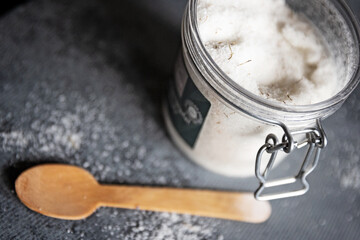 Sticker - Top view of a salt with a wooden spoon