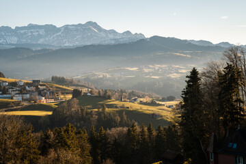 Canvas Print - Mesmerizing shot of countryside cottages on a mountain