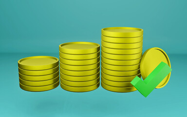 Wall Mural - 3D rendering of golden coins and a cashback icon