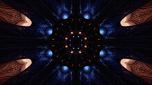 3D Rendering Of Futuristic Kaleidoscopic Patterns Background In Vibrant Brown And Blue Colors