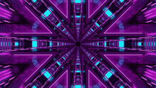 3D Rendering Of Futuristic Kaleidoscopic Patterns Background In Vibrant Purple And Blue Colors